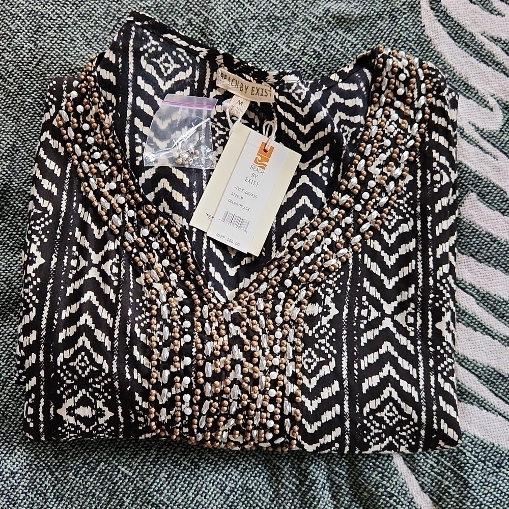 Beach Cover up or just beautiful shirt Bohemian beach Tunic beaded - Picture 8 of 8